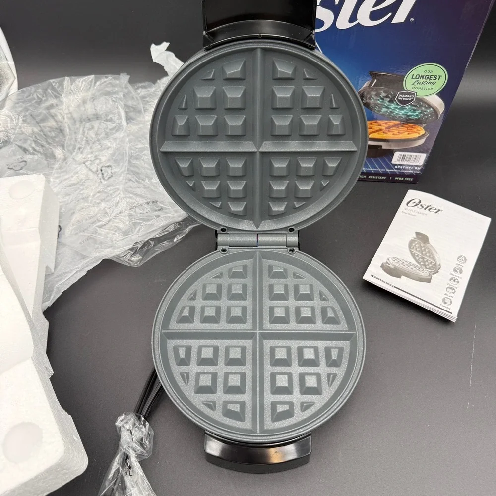 Oster Belgian Waffle Maker DiamondForce Nonstick Coating Easy Clean Open Box